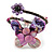 Purple/ Pink Sea Shell Bead Butterfly Silver Wire Flex Cuff Bracelet - Adjustable