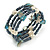 Multistrand Glass, Shell, Faux Pearl Bead Flex Bracelet (Hematite, Blue, Off White) - 17cm L