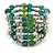 Statement Wide Green Glass and Silver Acrylic Bead Multistrand Flex Bracelet - 18cm (Adjustable) - view 2