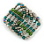 Statement Wide Green Glass and Silver Acrylic Bead Multistrand Flex Bracelet - 18cm (Adjustable) - view 4