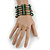 Statement Wide Green Glass and Silver Acrylic Bead Multistrand Flex Bracelet - 18cm (Adjustable) - view 3