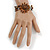 Handmade Leather Flower Semiprecious Bead Cotton Cord Bracelet (Brown/ Transparent) - 15cm L - for smaller wrists - view 2