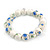 13mm Summery Light Blue/ Green Floral Pattern White Ceramic Bead Flex Bracelet - 17cm L - view 4