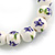 13mm Summery Purple/ Green Floral Pattern White Ceramic Bead Flex Bracelet - 17cm L - view 3