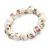 13mm Summery Pink/ Green Floral Pattern White Ceramic Bead Flex Bracelet - 17cm L - view 4