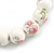 13mm Summery Pink/ Green Floral Pattern White Ceramic Bead Flex Bracelet - 17cm L - view 3