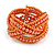 Orange Peach Glass Bead Plaited Flex Cuff Bracelet - Adjustable