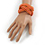 Orange Peach Glass Bead Plaited Flex Cuff Bracelet - Adjustable - view 2