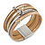 Stylish Gold Caramel Faux Leather with Crystal Detailing Magnetic Bracelet In Silver Finish - 18cm L