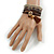 Stylish Brown Faux Leather with Tassel, Glass Beads and Crystal Detailing Magnetic Bracelet In Matt Gold Finish - 18cm L - view 2