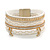 Stylish White Faux Leather with Crystal Detailing Magnetic Bracelet In Gold Finish - 18cm L - view 2
