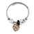 Fancy Charm (Heart, Crystal Bead) Flex Twisted Cable Cuff Bracelet In Silver Tone Metal - Adjustable - 17cm L