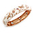 White Enamel Bird and Flower Copper Magnetic Hinged Bangle Bracelet with Six Magnets - 19cm L