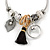 Fancy Charm (Tassel, Leaf, Crystal Beads) Flex Twisted Cable Cuff Bracelet In Silver Tone Metal - Adjustable - 17cm L - view 3