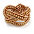 Wide Tan Brown Glass Bead Plaited Flex Cuff Bracelet - Adjustable - view 4