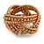 Wide Tan Brown Glass Bead Plaited Flex Cuff Bracelet - Adjustable - view 6