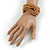 Wide Tan Brown Glass Bead Plaited Flex Cuff Bracelet - Adjustable - view 2