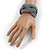 Wide Grey Glass Bead Plaited Flex Cuff Bracelet - Adjustable - view 2