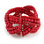 Wide Red Glass Bead Plaited Flex Cuff Bracelet - Adjustable - view 5