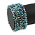 Trendy Light Blue/ Peacock/ White Glass Bead Flex Cuff Bracelet - Adjustable - view 3
