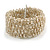 Trendy White/ Transparent Gold Glass Bead Flex Cuff Bracelet - Adjustable - view 4