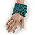 Wide Wooden Bead Flex Bracelet In Teal - 19cm L - Adjustable - view 2