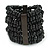 Wide Wooden Bead Flex Bracelet In Black - 19cm L - Adjustable
