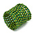 Wide Wood and Glass Bead Coil Flex Bracelet In Green - Adjustable - view 2