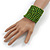 Wide Wood and Glass Bead Coil Flex Bracelet In Green - Adjustable - view 5