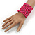 Wide Wood and Glass Bead Coil Flex Bracelet In Pink - Adjustable - view 2
