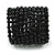 Wide Wood and Glass Bead Coil Flex Bracelet In Black - Adjustable - view 7