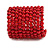 Wide Wood and Glass Bead Coil Flex Bracelet In Red - Adjustable - view 4