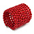 Wide Wood and Glass Bead Coil Flex Bracelet In Red - Adjustable - view 5