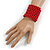 Wide Wood and Glass Bead Coil Flex Bracelet In Red - Adjustable - view 2