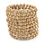 Wide Natural Wood and Transparent Glass Bead Coil Flex Bracelet - Adjustable
