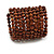 Wide Wood and Glass Bead Coil Flex Bracelet In Brown - Adjustable - view 4
