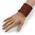 Wide Wood and Glass Bead Coil Flex Bracelet In Brown - Adjustable - view 2
