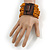 Burnt Orange Glass Bead Multistrand Flex Bracelet With Wooden Closure - 19cm L - view 3