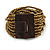 Bronze Gold Glass Bead Multistrand Flex Bracelet With Wooden Closure - 19cm L - view 8