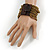 Bronze Gold Glass Bead Multistrand Flex Bracelet With Wooden Closure - 19cm L - view 3