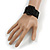 Statement Beaded Flower Stretch Bracelet In Black - 18cm L - Adjustable - view 2