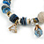 Trendy Glass and Shell Bead, Gold Tone Metal Rings Flex Bracelet (Blue, Grey, White, Gold) - 17cm L - view 3