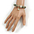 Trendy Glass and Shell Bead, Gold Tone Metal Rings Flex Bracelet (Green, White, Gold) - 17cm L - view 2
