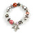Trendy Semiprecious Stone and Silver Tone Metal Charm Flex Bracelet (Pink, White, Silver) - 17cm L - view 6