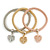 Set Of 3 Thick Mesh Flex Bracelets with Heart/ Tree Of Life Charm in Gold/ Silver/ Rose Gold - 19cm L - view 2
