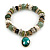 Trendy Ceramic and Semiprecious Bead, Gold/ Silver Tone Metal Rings Flex Bracelet (Olive, Green, Black, Natural) - 18cm L