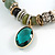 Trendy Ceramic and Semiprecious Bead, Gold/ Silver Tone Metal Rings Flex Bracelet (Olive, Green, Black, Natural) - 18cm L - view 5