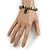 Trendy Ceramic and Semiprecious Bead, Gold/ Silver Tone Metal Rings Flex Bracelet (Olive, Green, Black, Natural) - 18cm L - view 3