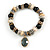 Trendy Ceramic and Semiprecious Bead, Gold/ Silver Tone Metal Rings Flex Bracelet (Black, Grey, Natural) - 18cm L