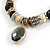 Trendy Ceramic and Semiprecious Bead, Gold/ Silver Tone Metal Rings Flex Bracelet (Black, Grey, Natural) - 18cm L - view 4
